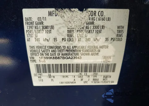 2011 Ford Explorer z USA, uszkodzony, nr VIN 1FMHK8B87BGA23943